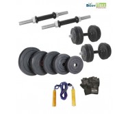 Body Maxx 25 kg Adjustable Rubber Dumbells Home Gym With Gloves & Skipping Rope